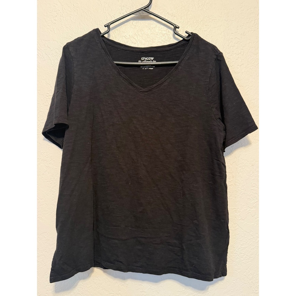 Chicos The Ultimate Tee Black V-Neck Short Sleeve Cotton Modal Top Size 2P LP